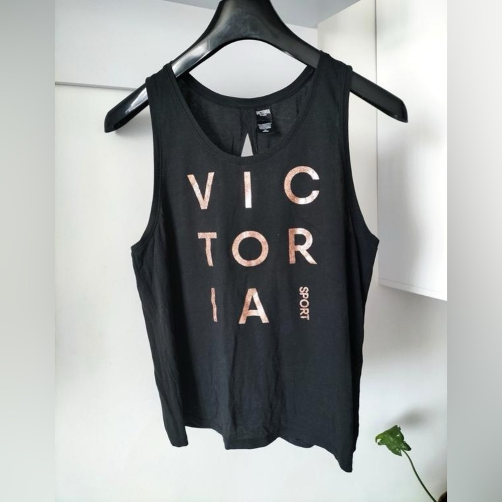 Victoria's Secret Sport Women's Open Back Tie Workout Top Tank, Black, Size L